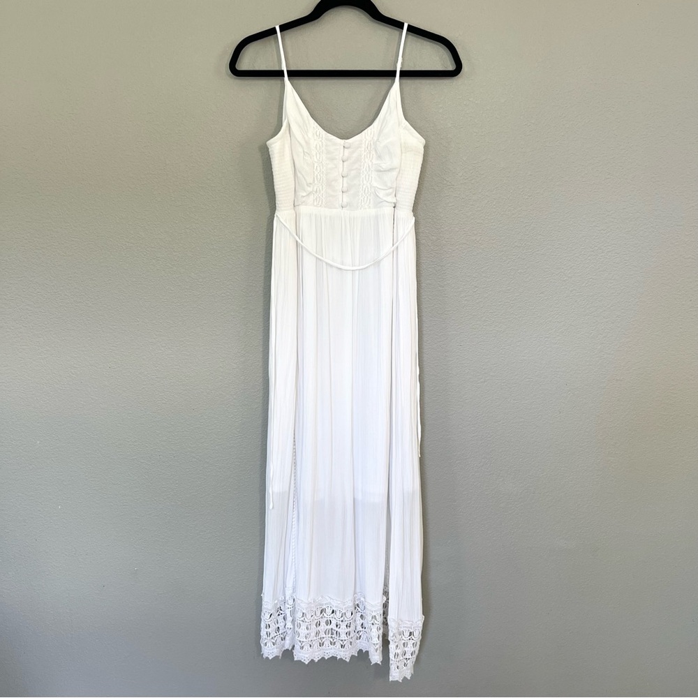Motherhood Maternity White Boho Maxi Dress with Lace Hem Size Small